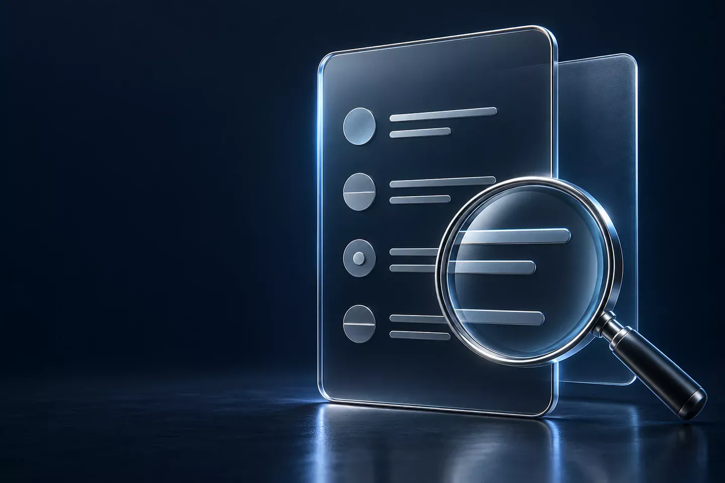 Glass transaction document seen through a polished magnifying lens